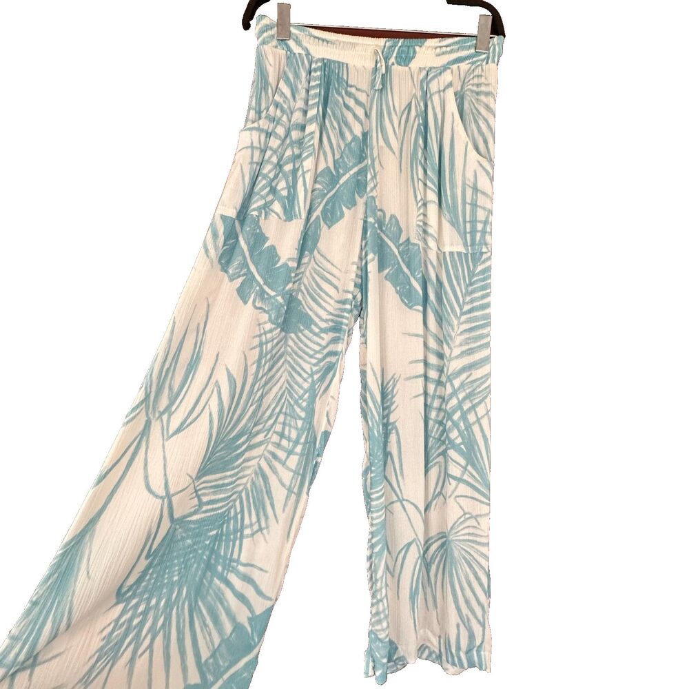 Salty Weekend Santorini Blue Uber White Tropical Beach Palazzo Pants Women's XL